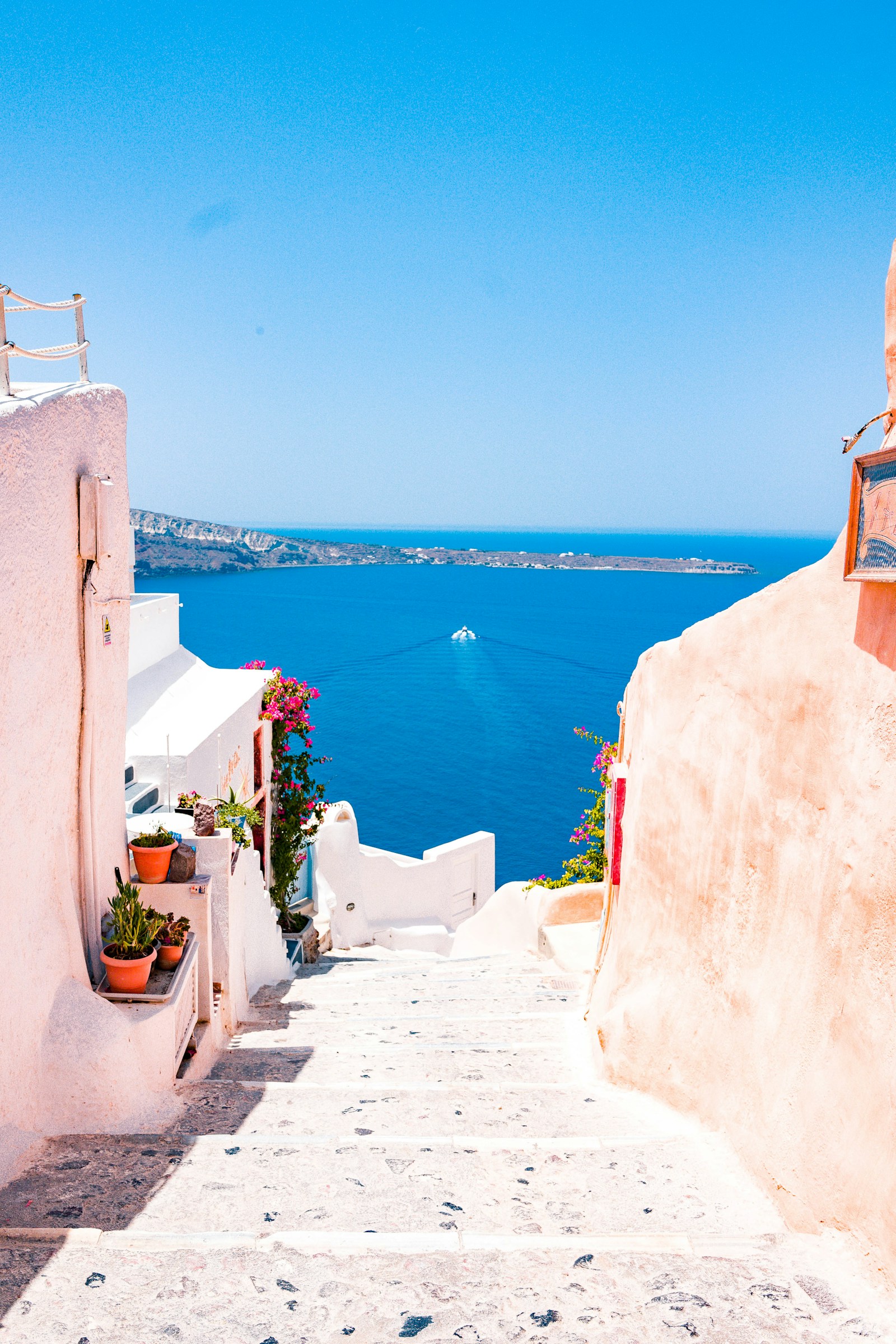 Oia overlooking the Aegean Sea in Santorini, Greece